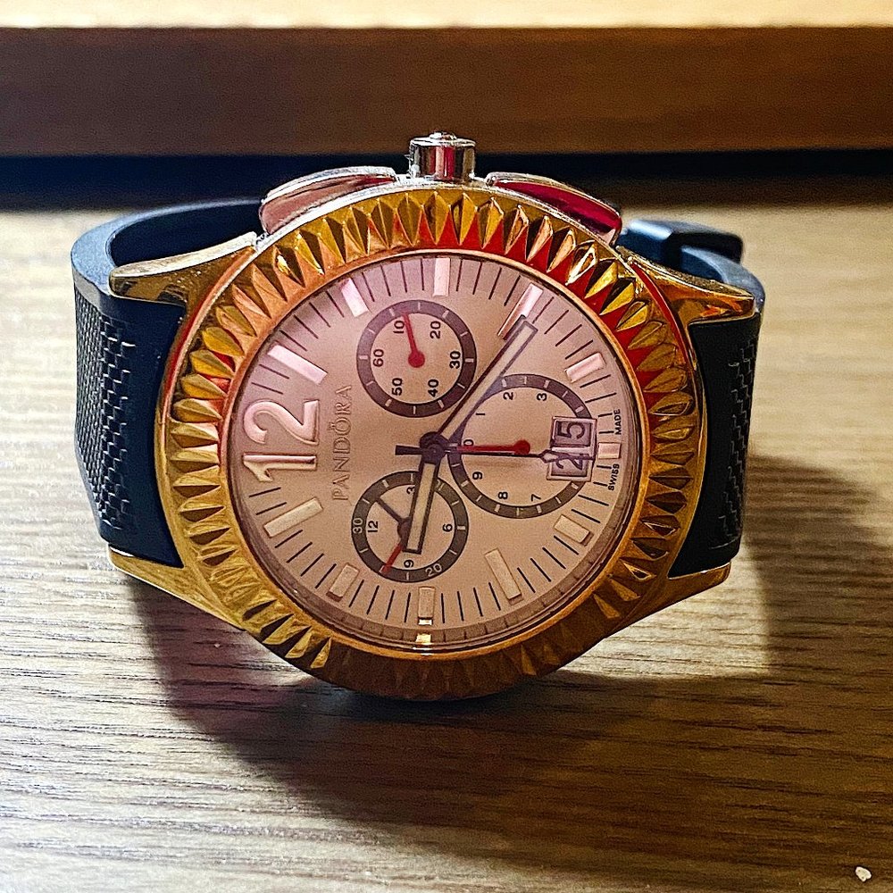 **RETIRED** PANDORA Imagine Grand C Watch w/ Gold Bezel & Black Silicon Strap